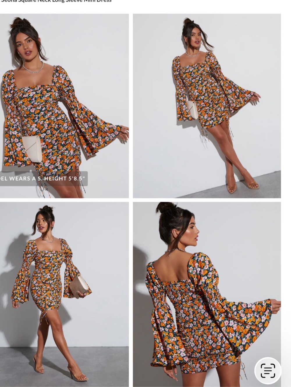 VICI Floral Square Neck Long Sleeve Mini Dress - Orange Floral XL - never worn